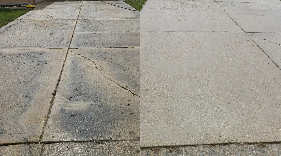 Concrete pressure washing before and after